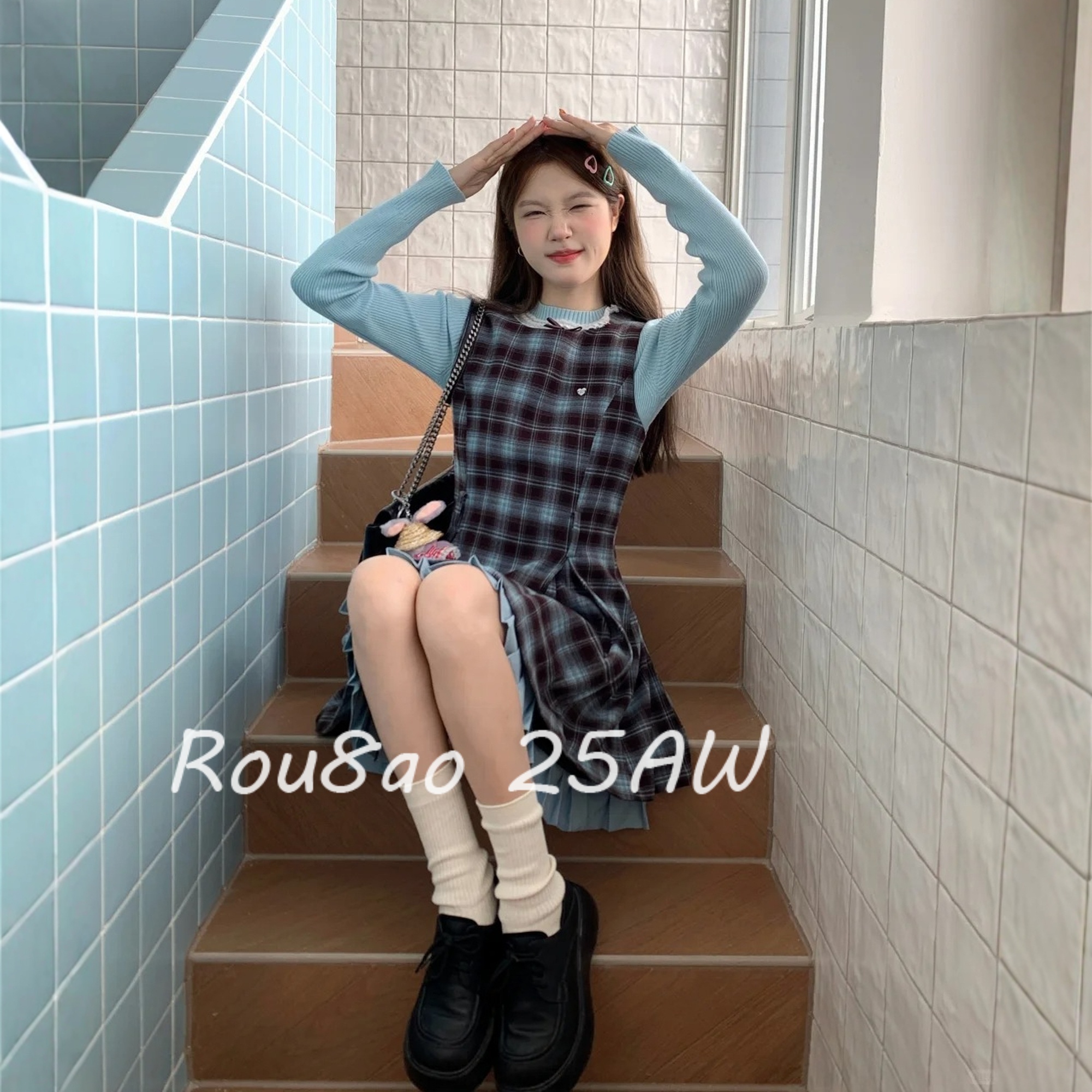 微胖大码韩系学院风连衣裙套装