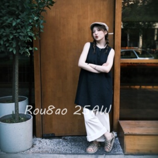 宽松阔腿裤 Rou8ao微胖大码 背心裙女2026夏季 慵懒风无袖 两件套 女装