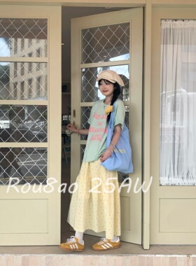 Rou8ao微胖大码女装多巴胺字母印花T恤半身裙两件套女春夏甜美风