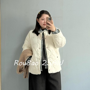 Rou8ao微胖大码 假两件牛仔棉服外套秋冬胖MM遮肉显瘦保暖棉衣 女装