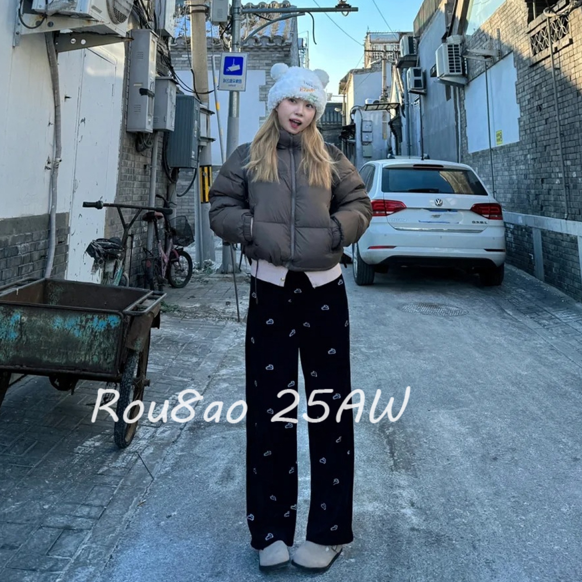 微胖大码女装复古灯芯绒刺绣长裤