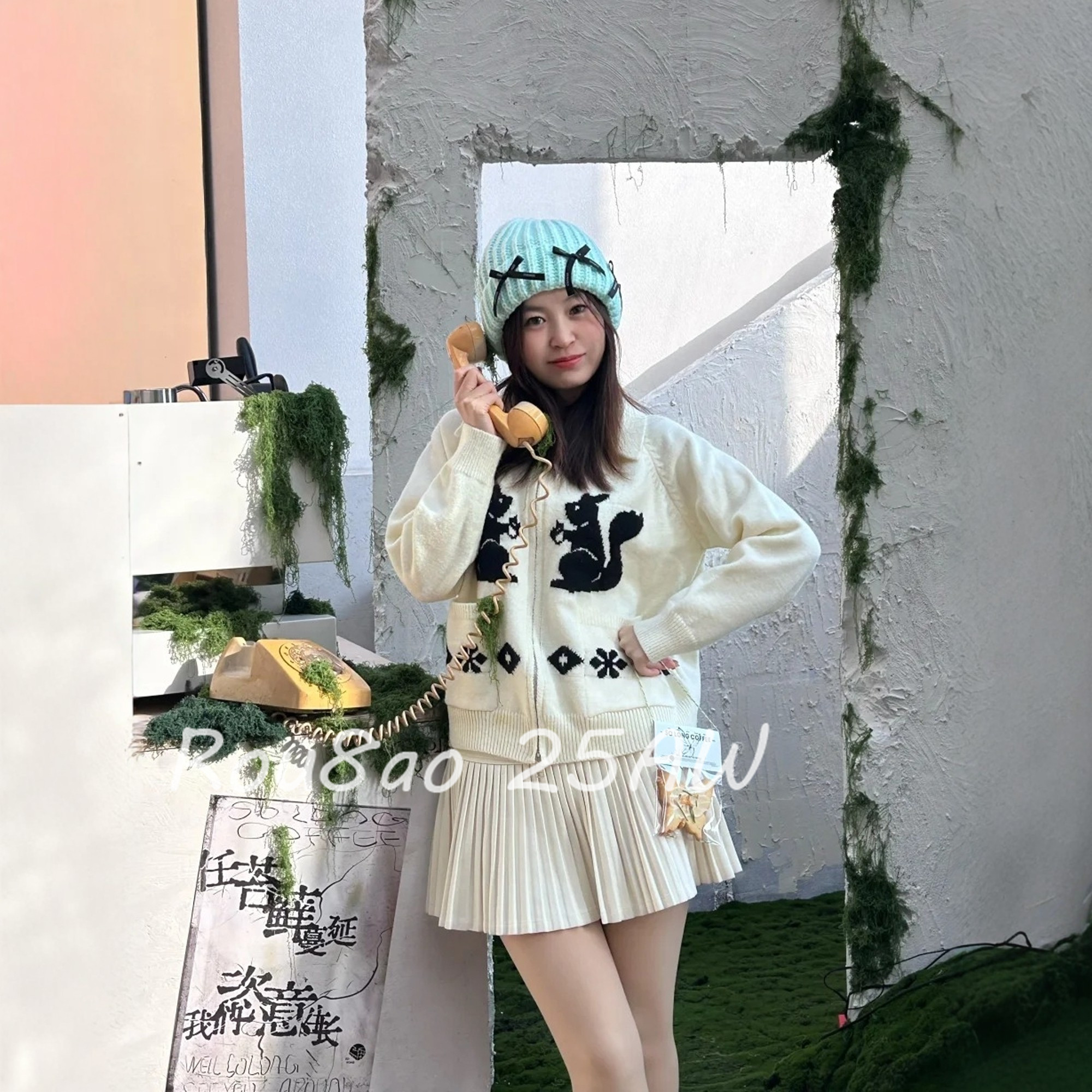 Rou8ao微胖大码女装慵懒风松鼠图案针织开衫女冬春宽松毛衣外套,女装/女士精品,常规大码外套,淘宝优惠券,粉丝福利购,淘宝优惠卷