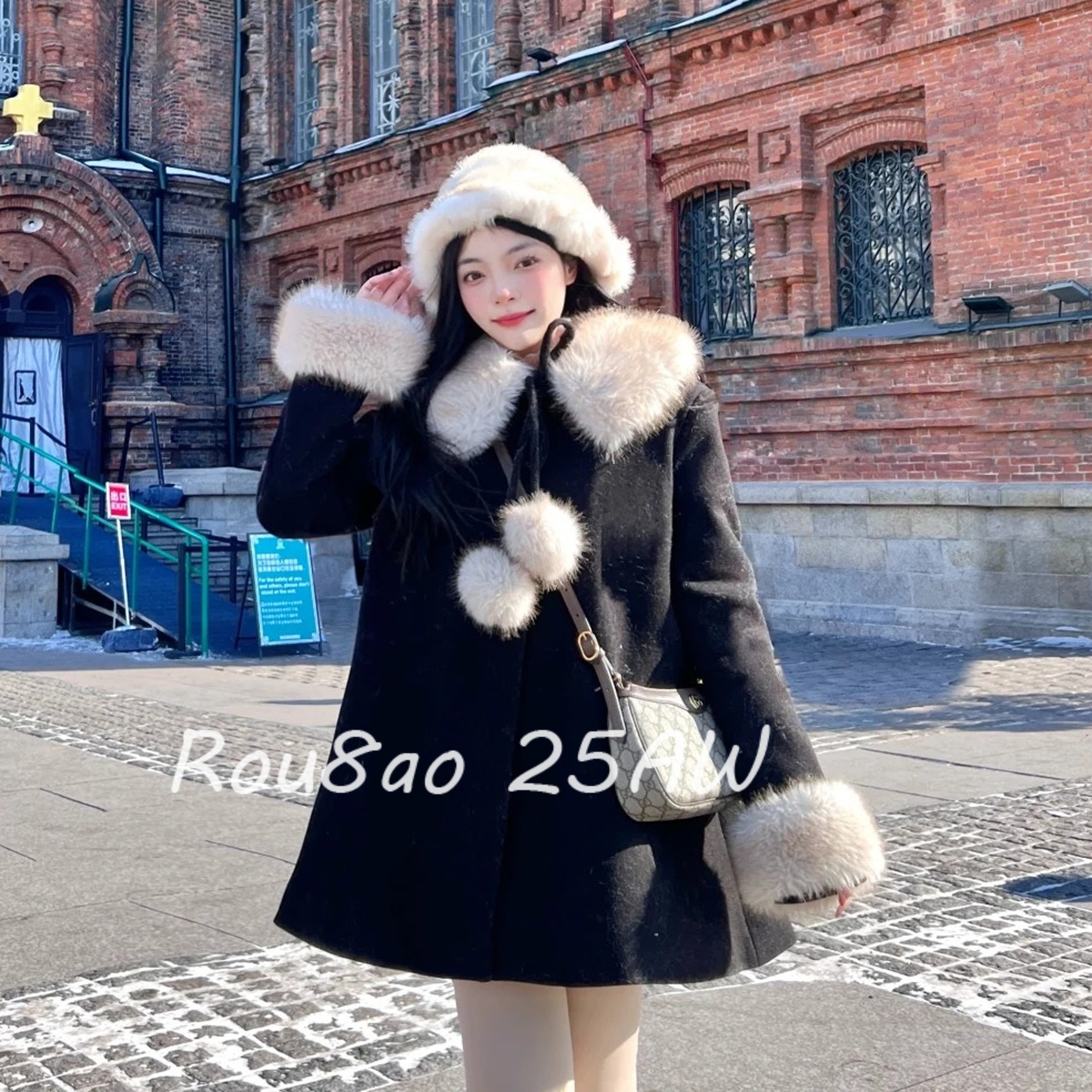 黑色短款毛呢外套女秋冬千金穿搭