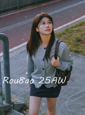 Rou8ao微胖大码女装灰色假两件正肩长袖卫衣开衫宽松拼接开衫上衣