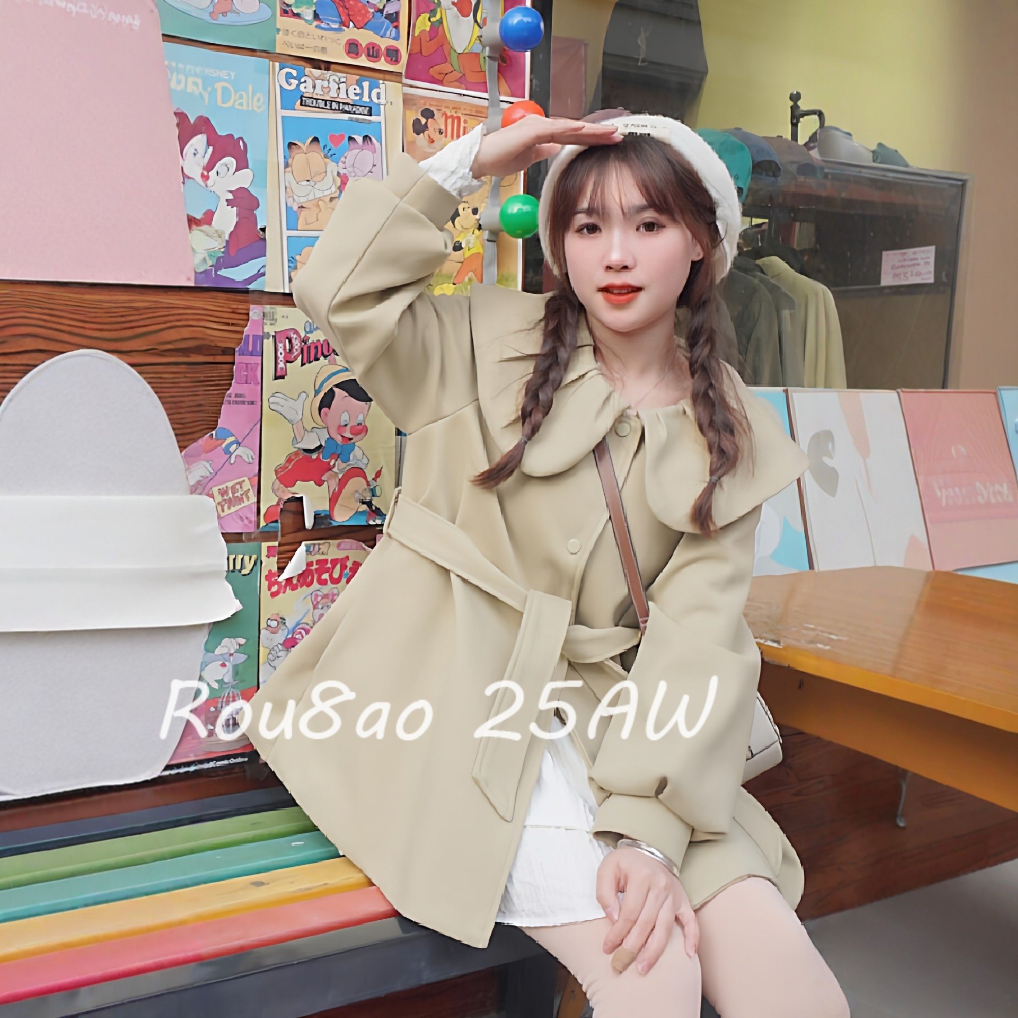 Rou8ao微胖大码女装小香风韩版时尚洋气显瘦围脖设计风衣外套大衣,女装/女士精品,大码呢大衣,淘宝优惠券,粉丝福利购,淘宝优惠卷