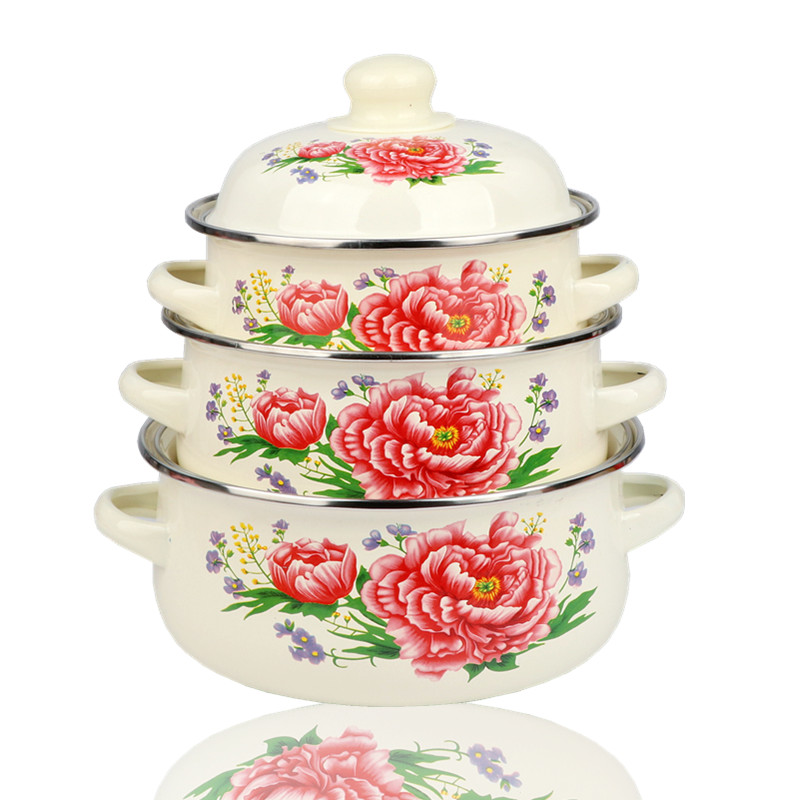 双耳锅搪瓷三件套锅搪瓷锅搪瓷汤锅搪瓷炖锅煮宝宝捕食小锅煮面锅