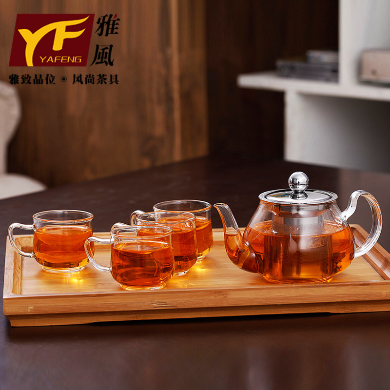雅风套装茶具鸿运壶配茶杯不锈钢过滤网茶壶玻璃茶具套装泡茶壶