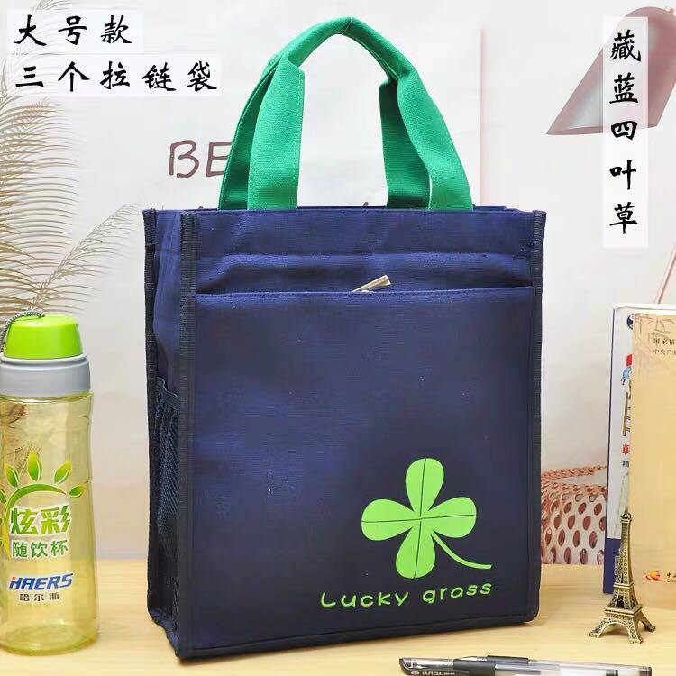 防水帆布手提袋中小学生补习袋拉链文件袋韩版卡通拎书袋美术袋大