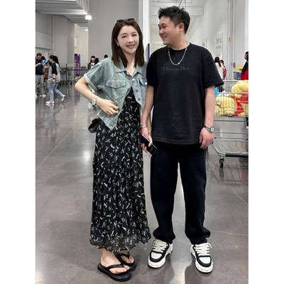 法式甜美碎花吊带连衣裙牛仔衬衫两件套女夏季今年流行漂亮套装裙