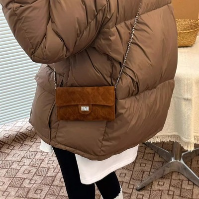 小香风菱格链条斜挎包2025早秋新款复古百搭麂皮小方包手机包女