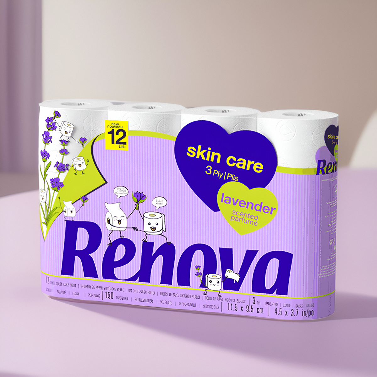 Renova葡萄牙进口卷纸有芯厕所纸家用手纸印花香味卫生纸巾12卷装
