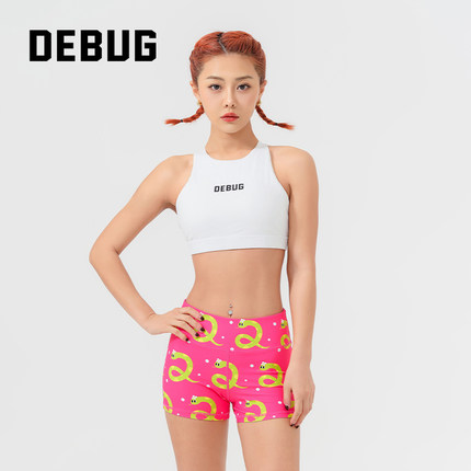 DEBUG新款粉色小蛇/绿色柯基/椰树海豚女子提臀束腰弹力排汗短裤