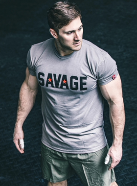 特价清仓美国SAVAGE男子运动健身训练CrossFit宽松纯棉休闲短袖
