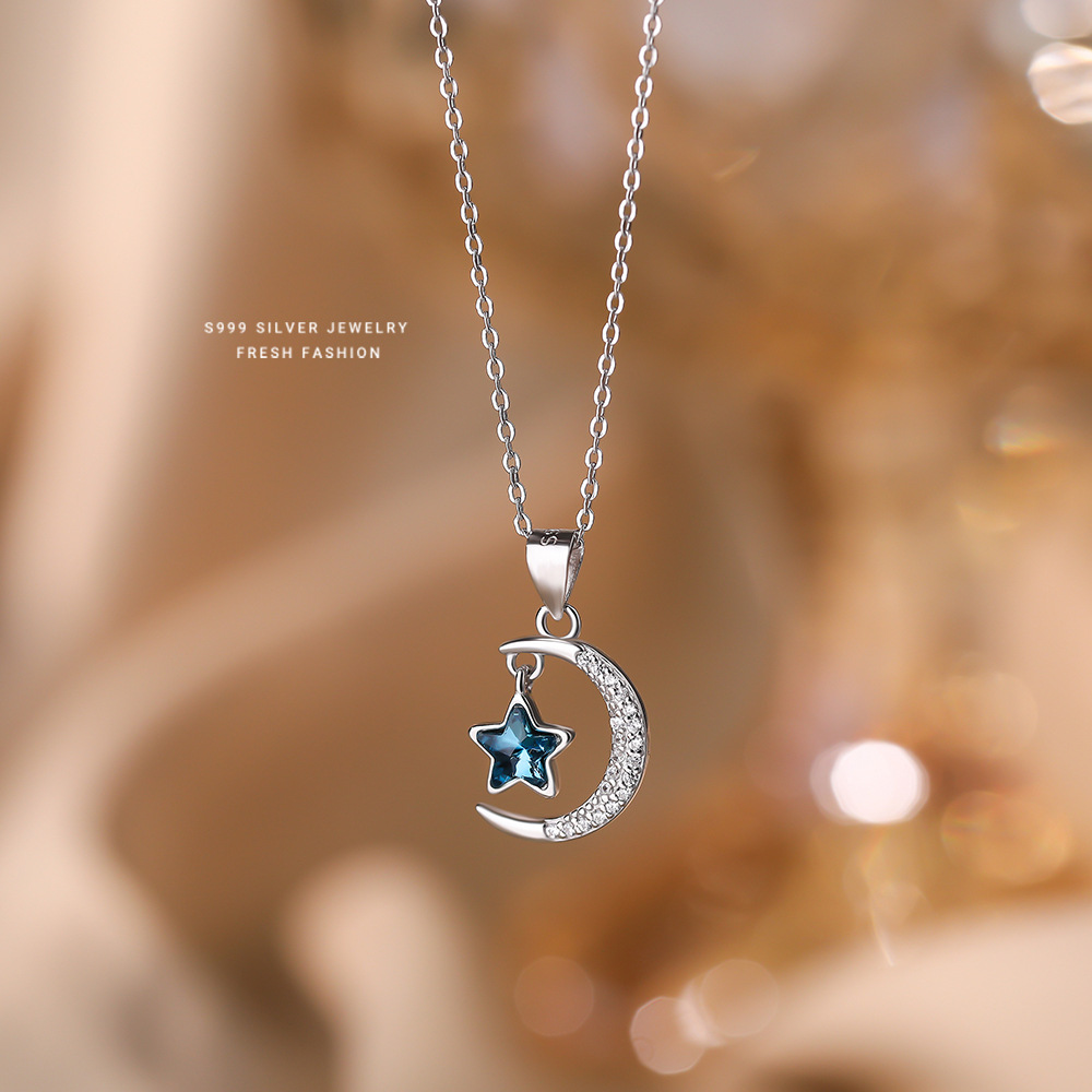 S999纯银满天星星月亮项链女时尚2025款设计感星月锁骨链轻奢高感