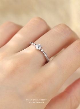 s925纯银法式轻奢锆石戒指女开口微镶满天星感时尚百搭食指戒