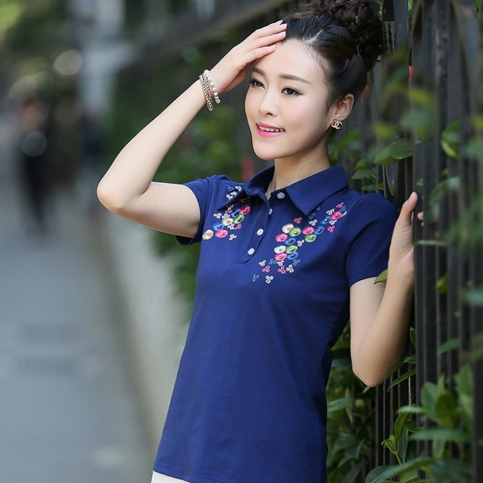 夏装中年妇女装妈妈装有领带领子的上衣短袖T恤体桖血30 35 40岁在类目 女装/女士精品, T恤中 - 来自Buy2taobao.com提供专业的淘宝代购服务