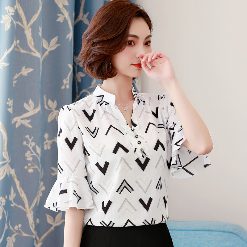 中年女夏装短袖雪纺衫2019新款年轻妈妈装上衣30-40岁中老年女装|ruв категории Женская одежда, кружева свитер/шифон рубашка - от Buy2taobao.com для оказания профессиональной услуги покупки агента Taobao