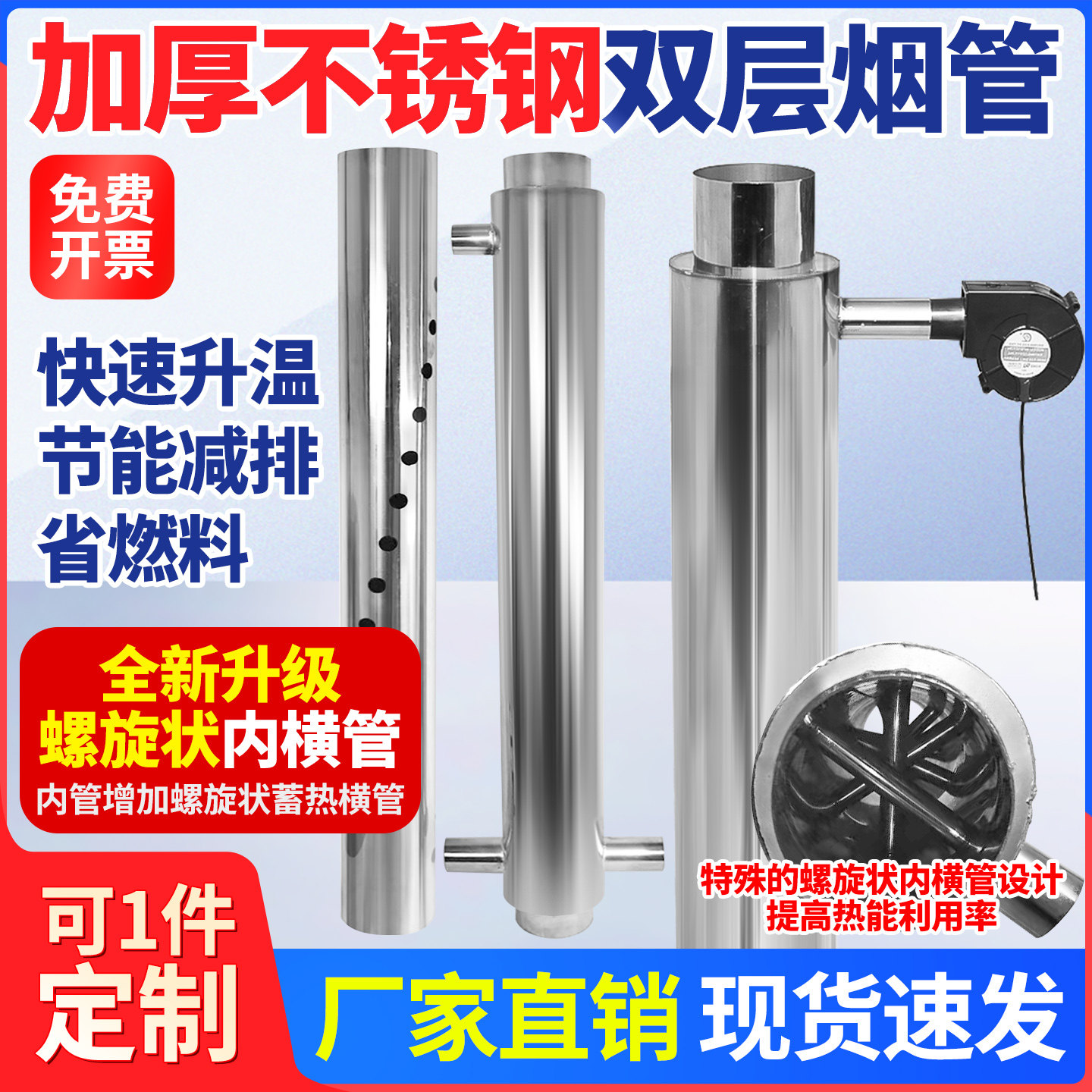 不锈钢热风烟筒管散热器热量采集器节能干烧节能源省煤增热防烫
