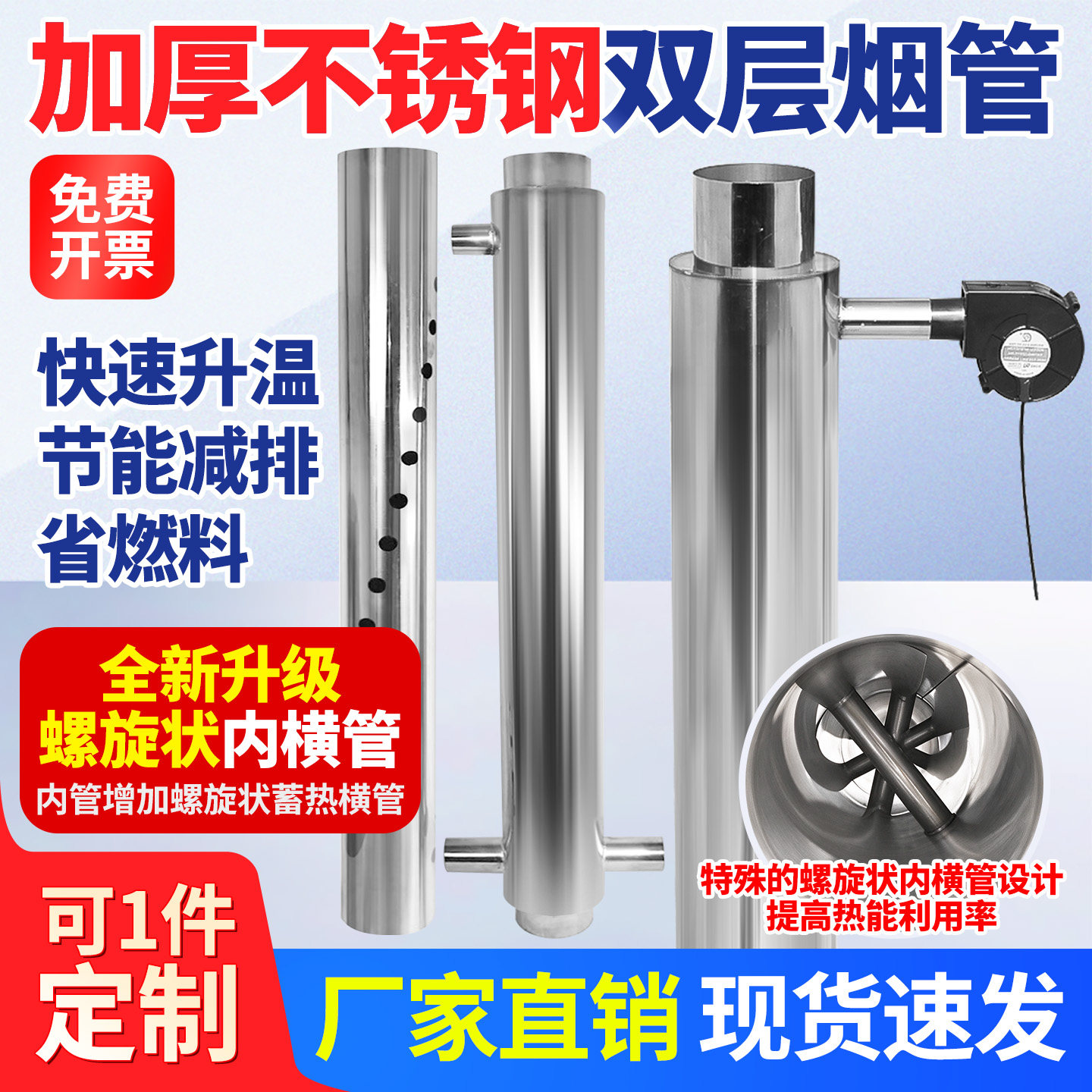不锈钢热风烟囱管散热器取暖炉二次热量采集节能省煤增热防烫神器