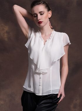 正品特惠冰蚕1A13纯真丝短袖衬衣配100%桑蚕丝小吊带2件套女夏装