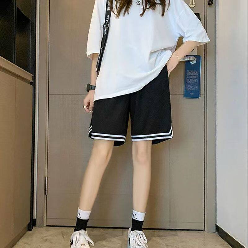 中考体育考试专用短裤女学生运动五分裤宽松黑色夏季透气跑步时尚