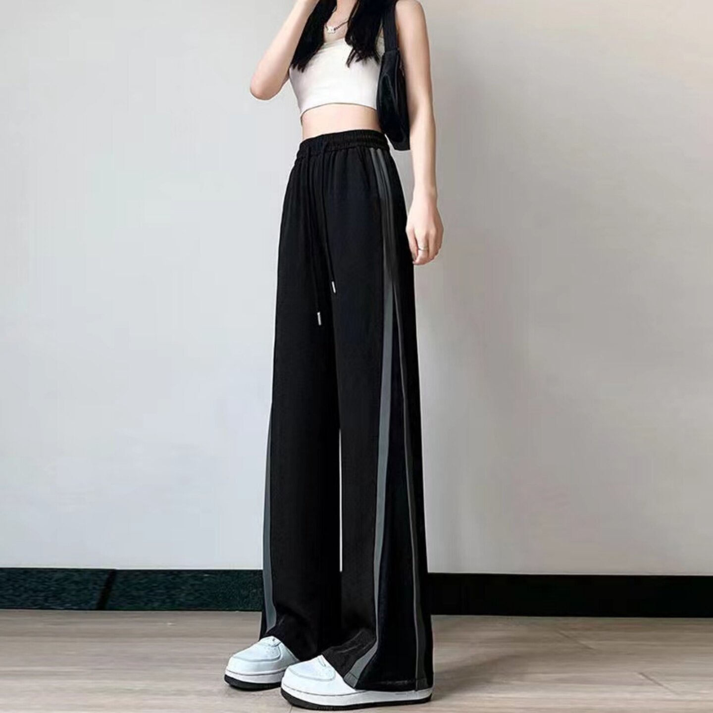 阔腿裤女2026新款冰丝夏季薄款宽松显瘦黑色直筒运动休闲裤小个子
