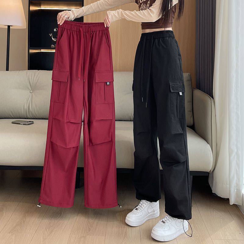 美式工装裤女春秋季2026新款高腰抽绳束脚裤登山运动窄版阔腿裤子