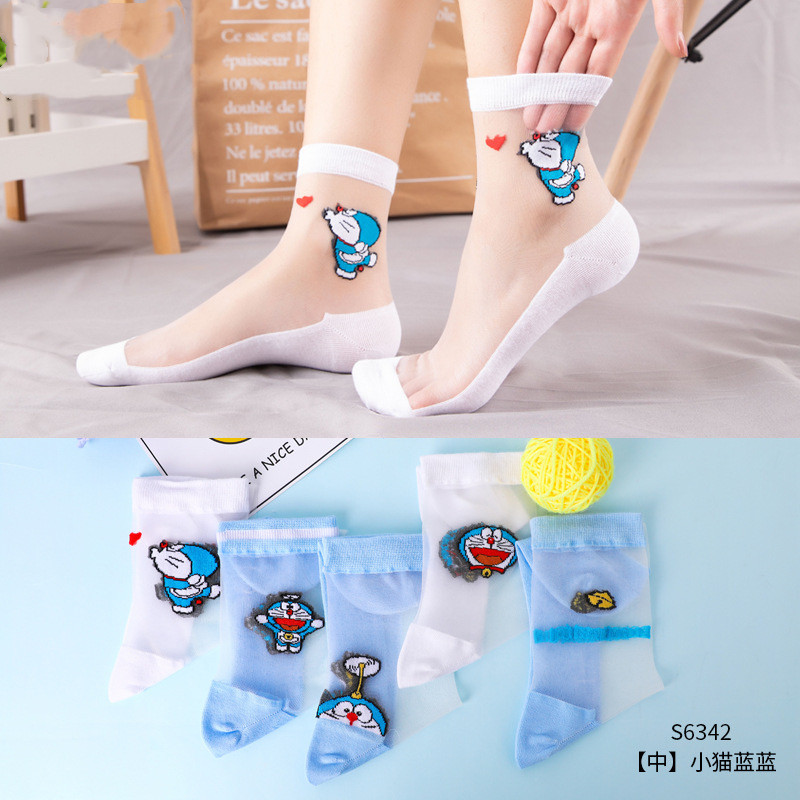 中筒卡通叮当猫日系女士袜子透气