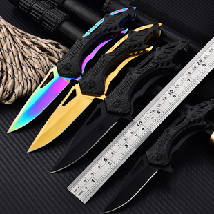 单手快开野营小刀弹簧钢刀户外露营防身小刀荒野捕猎刀具折叠刀