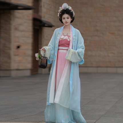 丹雅集茉莉茶原创正品汉服女宋制长褙子天丝刺绣长衫提花改良褶裙