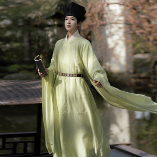 圆领袍秋男款 丹雅集 天丝暗纹提花宋制复原大袖 原创汉服薄款 青柳