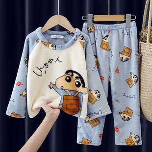 秋冬季儿童睡衣法兰绒男童男女孩套装珊瑚绒小中童宝宝加厚家居服