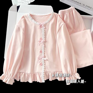 女童睡衣秋冬季加厚款德绒料可爱甜美公主风中大童女孩家居服套装