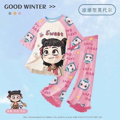 2025新款夏季女童睡衣短袖长裤套