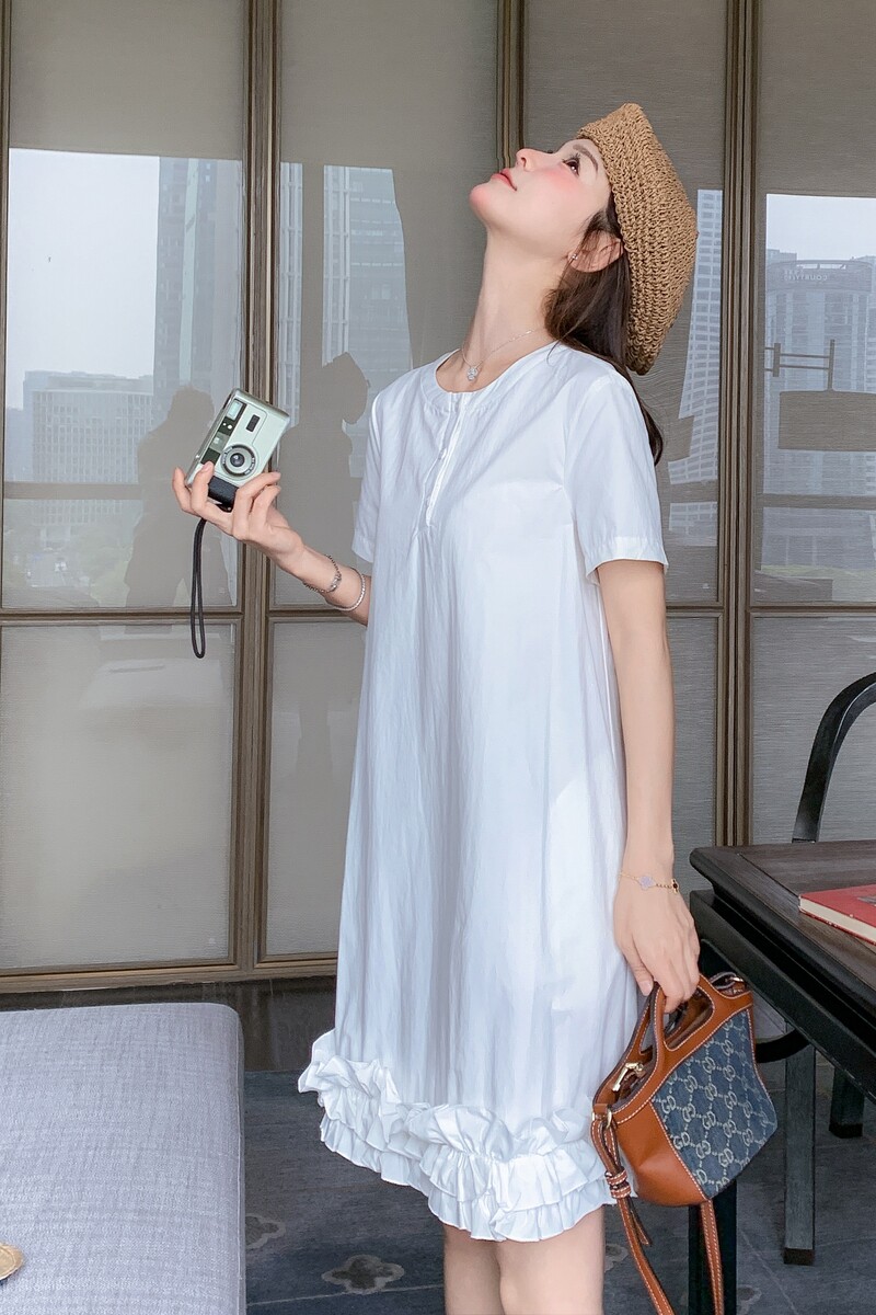 小众设计2025夏季新款减龄少女穿搭木耳花边a字连衣裙女千金裙子,女装连衣裙,沁古纱衣