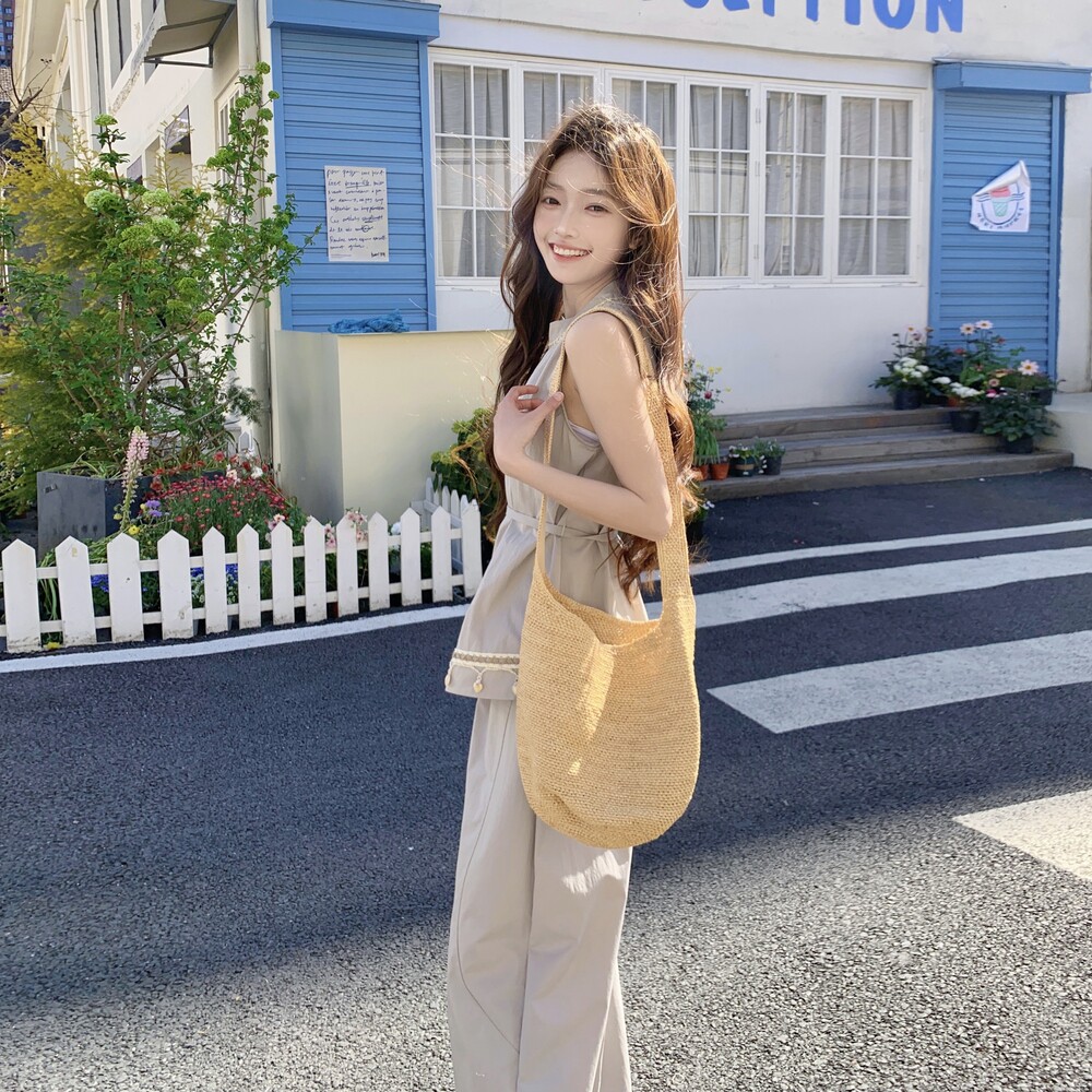 法式气质休闲阔腿裤两件套女2025夏新款浅灰色松弛感无袖背心套装,女装套装/套裙,沁古纱衣