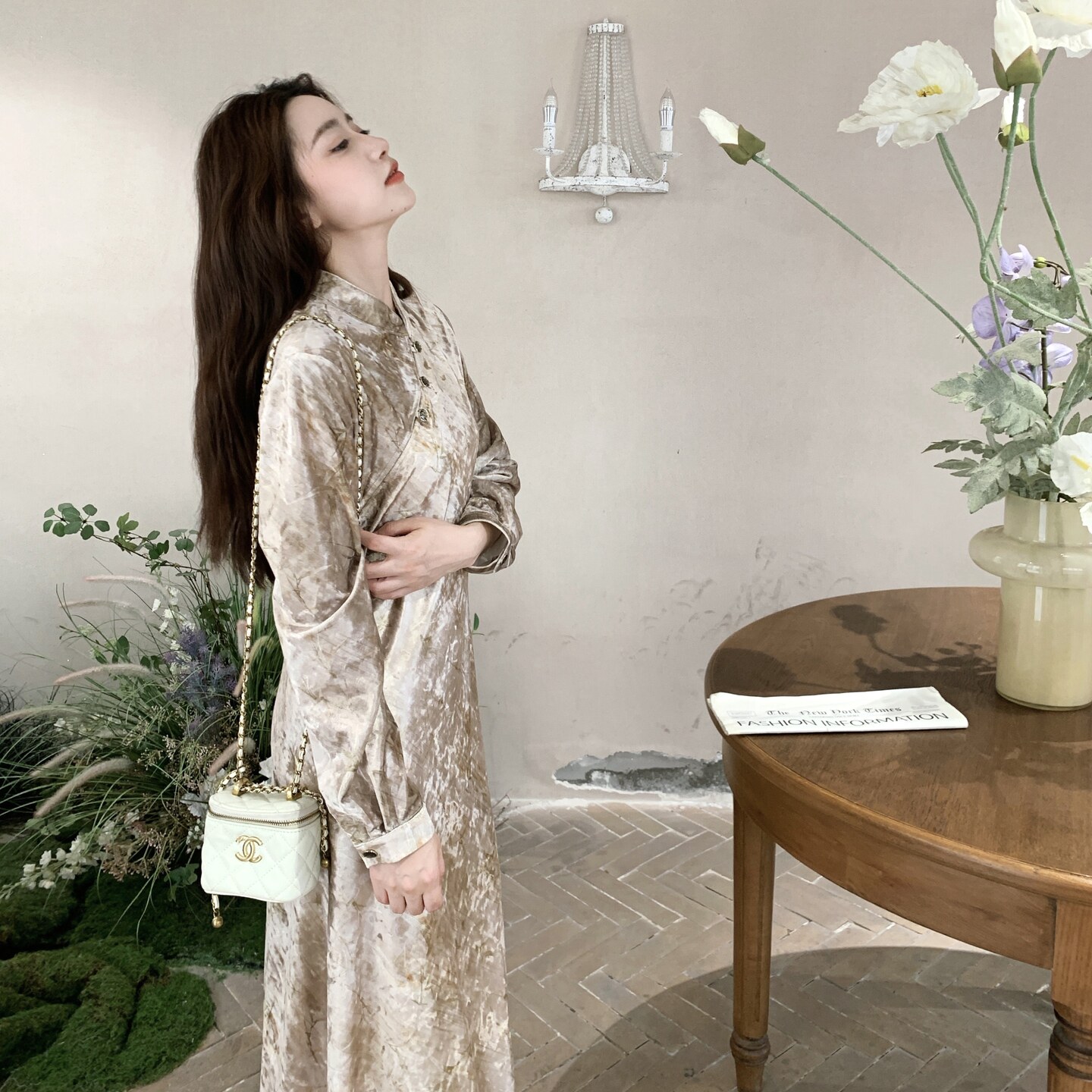 【新品出货中】自制新中式改良丝绒印花连衣裙C9102P145K238,女装连衣裙,2C321