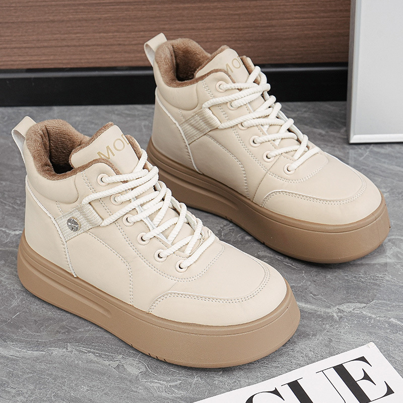 高帮女鞋2025新款秋冬百搭短靴加绒棉鞋厚底休闲运动皮面雪地靴女