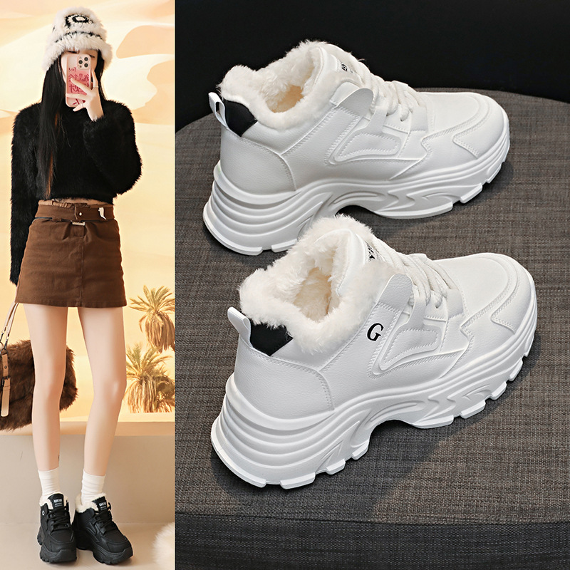 增高显瘦厚底老爹鞋女加绒加厚2025新款冬季保暖大棉鞋运动小白鞋