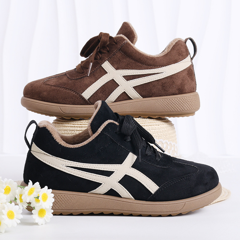 德训女鞋2025冬季新款软底棉靴加绒保暖复古小众休闲运动鞋超高跟