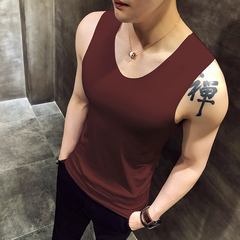 Men's traceless ice silk vest shirt sleeveless collar shirt shirt summer wine red