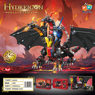 哲高电影王者基多拉哥斯拉黄金神龙三首龙头积木拼装人仔男孩玩具