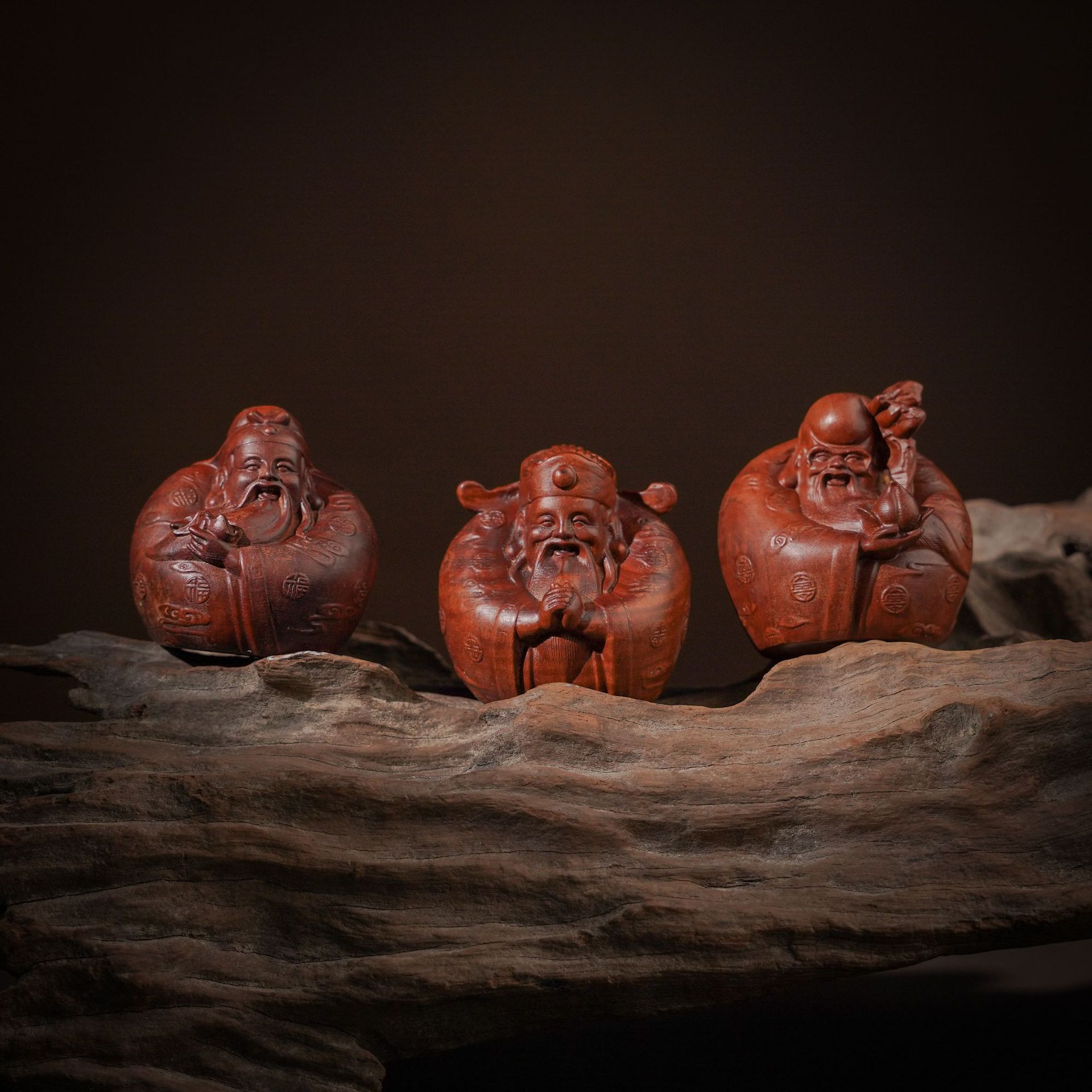 雷击木枣木福禄寿一套手把件摆件家居装饰品桌面工艺品木雕实木