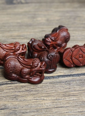 雷击枣木貔貅挂件吊坠钥匙扣配件老料深色精雕手工木雕手把件木质
