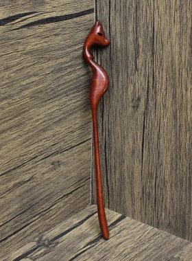 雷击枣木狐狸发簪浮雕道家法器把玩手把件木质工艺品