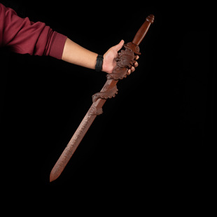 60厘米长雷击木枣木剑一体雕刻八卦盘龙剑无拼接手工雕刻道家法器