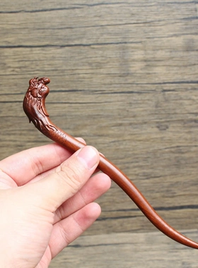 雷击枣木龙头发簪浮雕男女士道家法器纯手工打磨木质工艺品雕刻