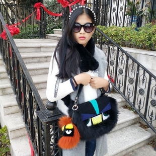 秋冬季 小怪兽貉子毛狐狸毛毛包包女皮草包包单肩斜挎手提包潮 新款