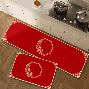 中式 厨房地垫过年门垫新春喜庆入户门地垫防滑脚垫红色进门地毯