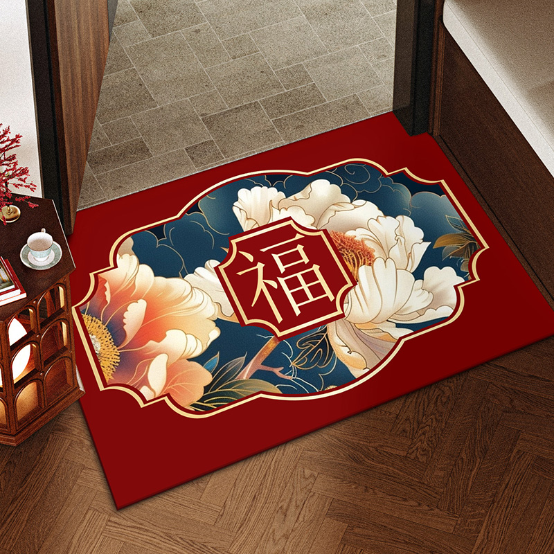 新中式入户门地垫新春福字门口脚垫进门垫子红色喜庆防滑门垫耐脏